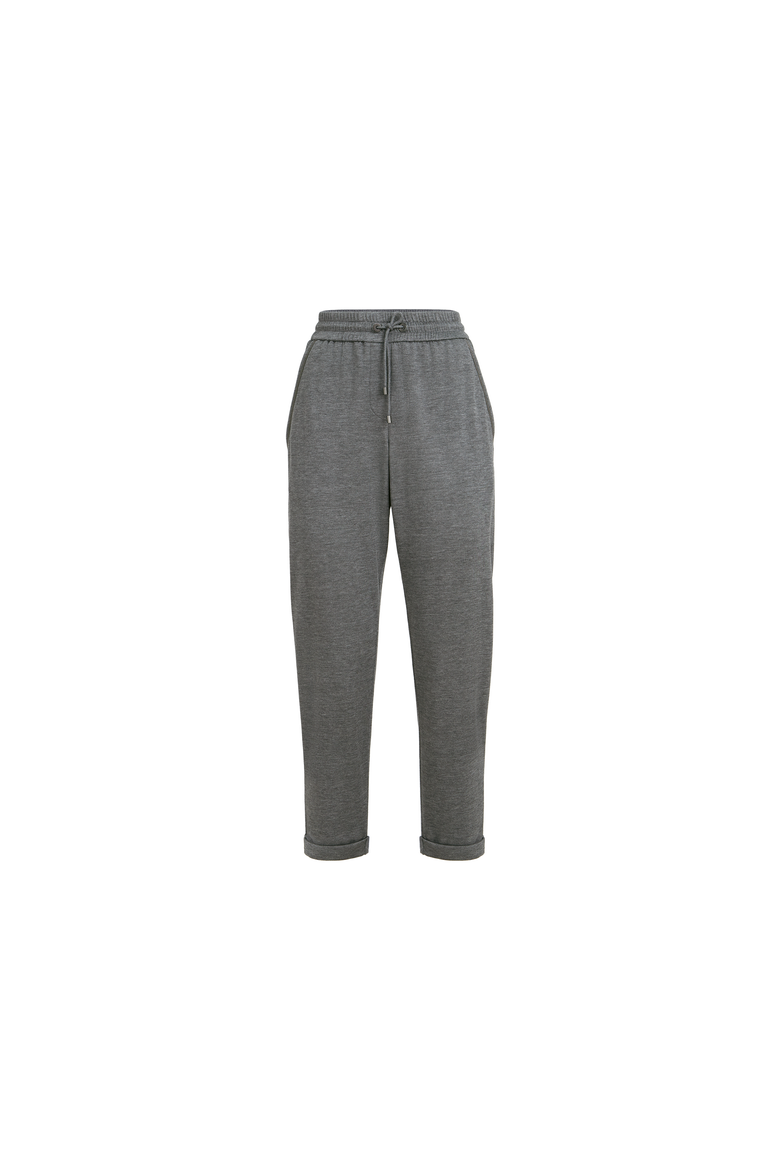 Cotton and silk interlock trousers with shiny pocket detail, Alternate, color, Dark Grey