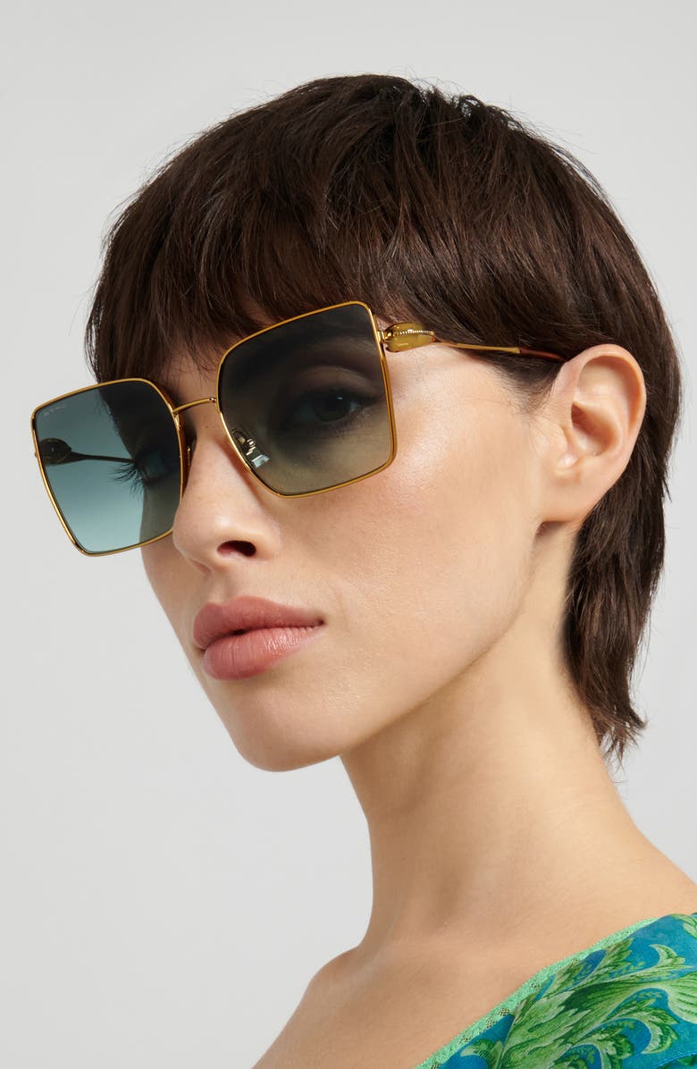 Etro 59mm Geometric Square Sunglasses, Alternate, color, Yellow Antique Gold/ Green