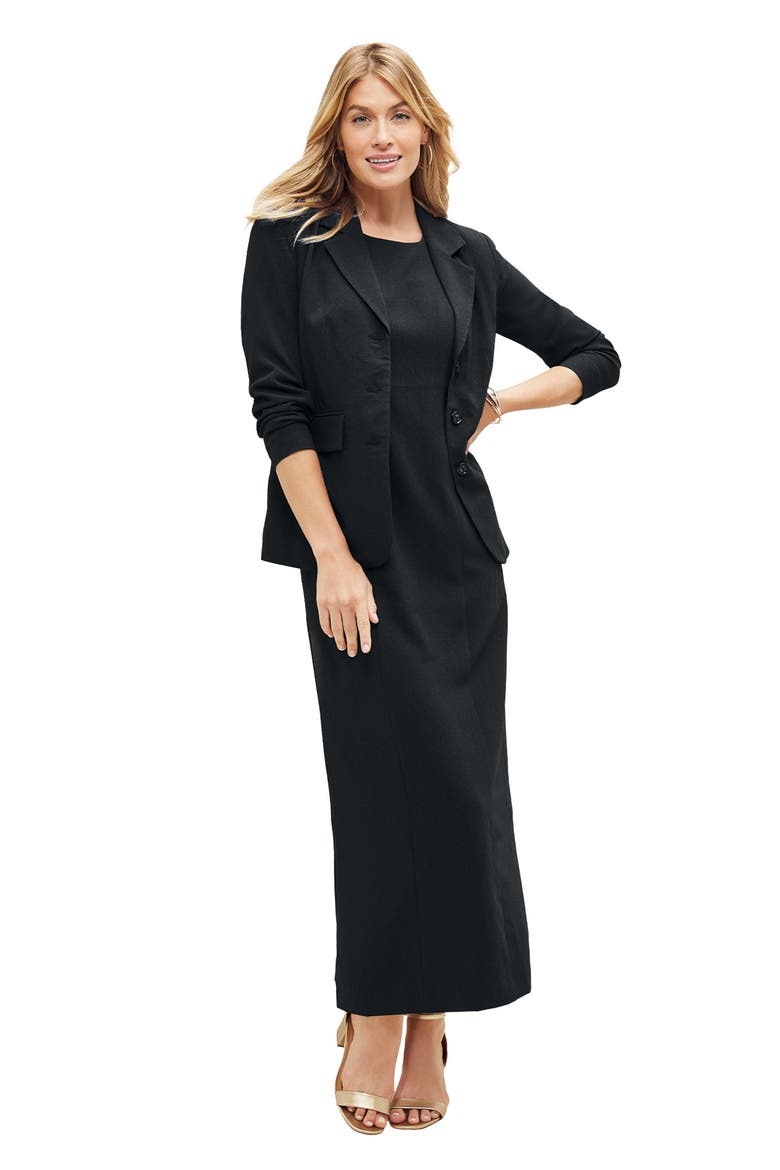 Stretch Crepe Maxi Jacket Dress, Main, color, BLACK