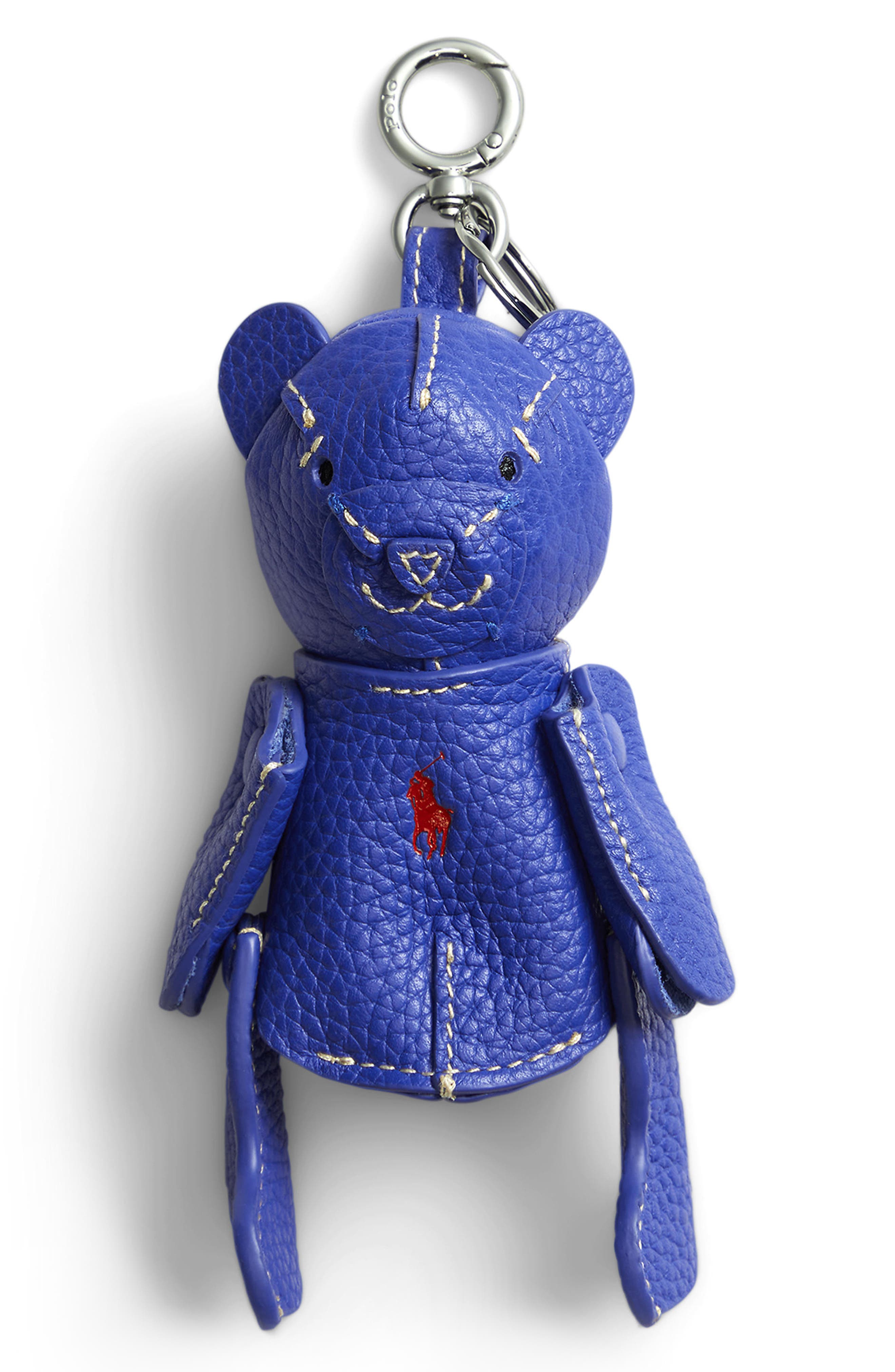 Polo Ralph Lauren Pebble Leather Polo Bear Charm, Main, color, Jellyfish
