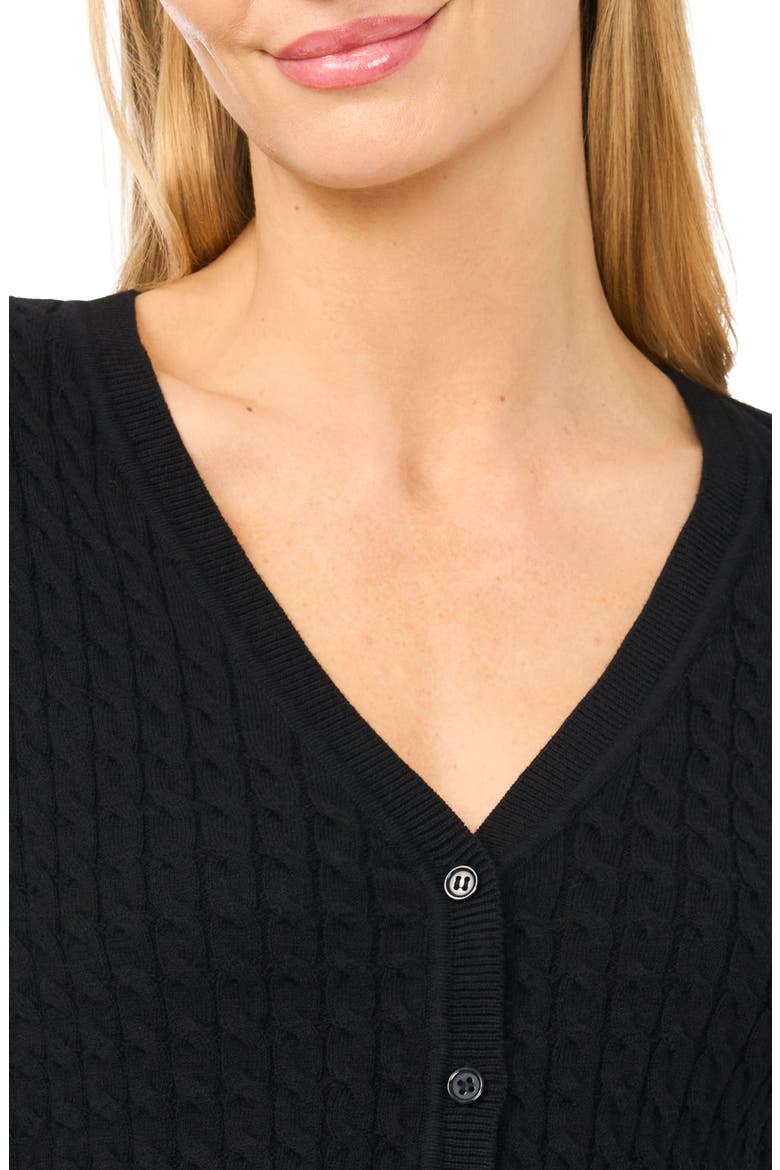 Cable Stitch V-Neck Cardigan, Alternate, color, RICH BLACK