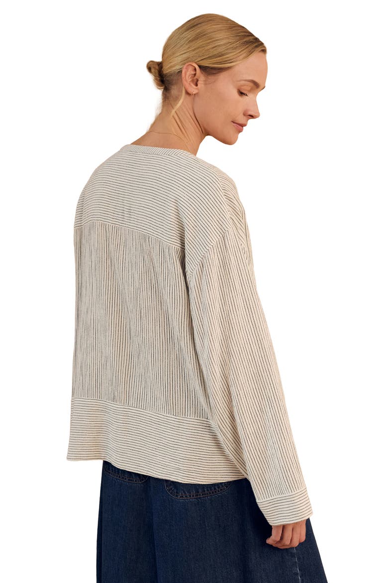 V-Neck Relaxed Swing Top, Alternate, color, Oatmeal Stripe