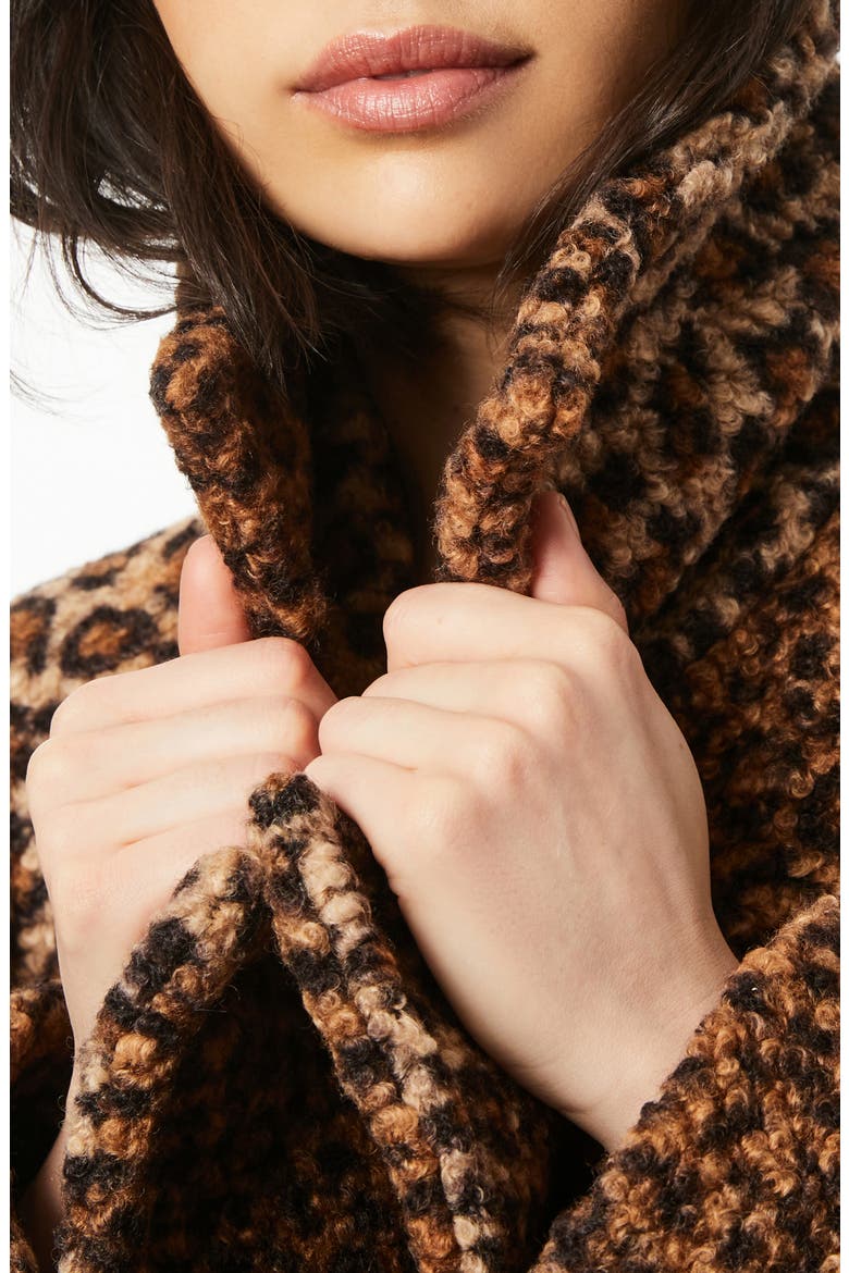 Animal Print Double Breasted Bouclé Coat, Alternate, color, BROWN LEOPARD