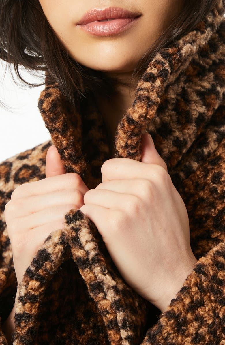 Bernardo Animal Print Double Breasted Bouclé Coat, Alternate, color, 