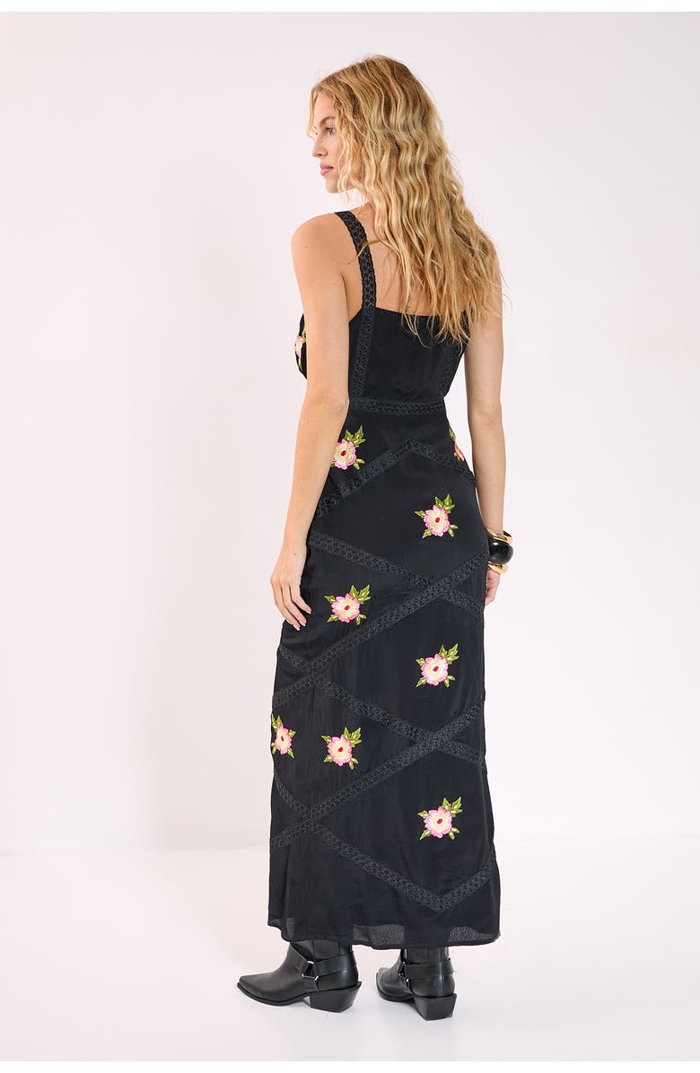 NASTY GAL Embroidered Lace Trim Cut Out Maxi Dress, Alternate, color, Black