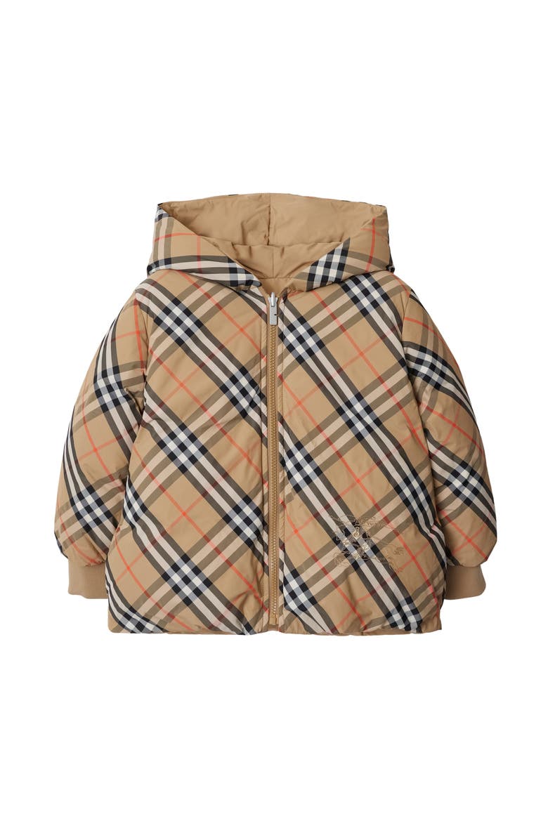 Burberry Reversible Check Nylon Puffer Jacket, Main, color, Sand