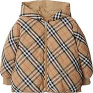 Burberry Girls' Reversible Check Nylon Puffer Jacket