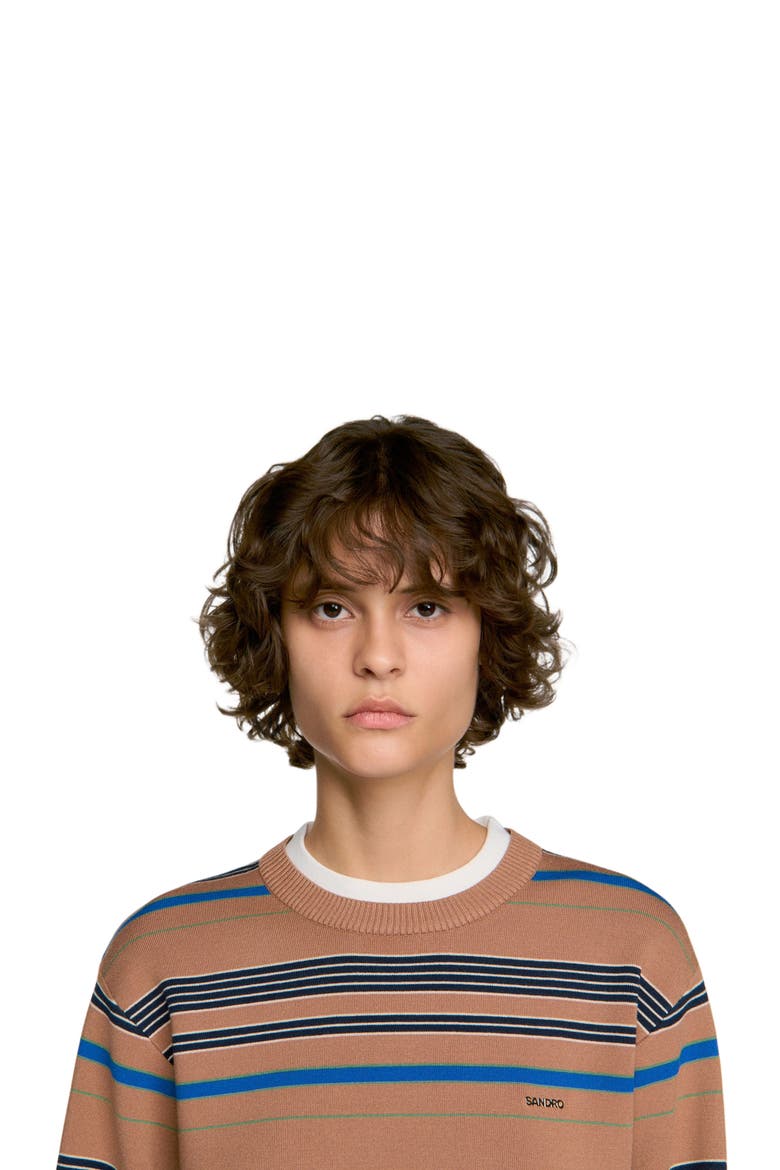 Layered Effect Striped Sweater, Alternate, color, Camel