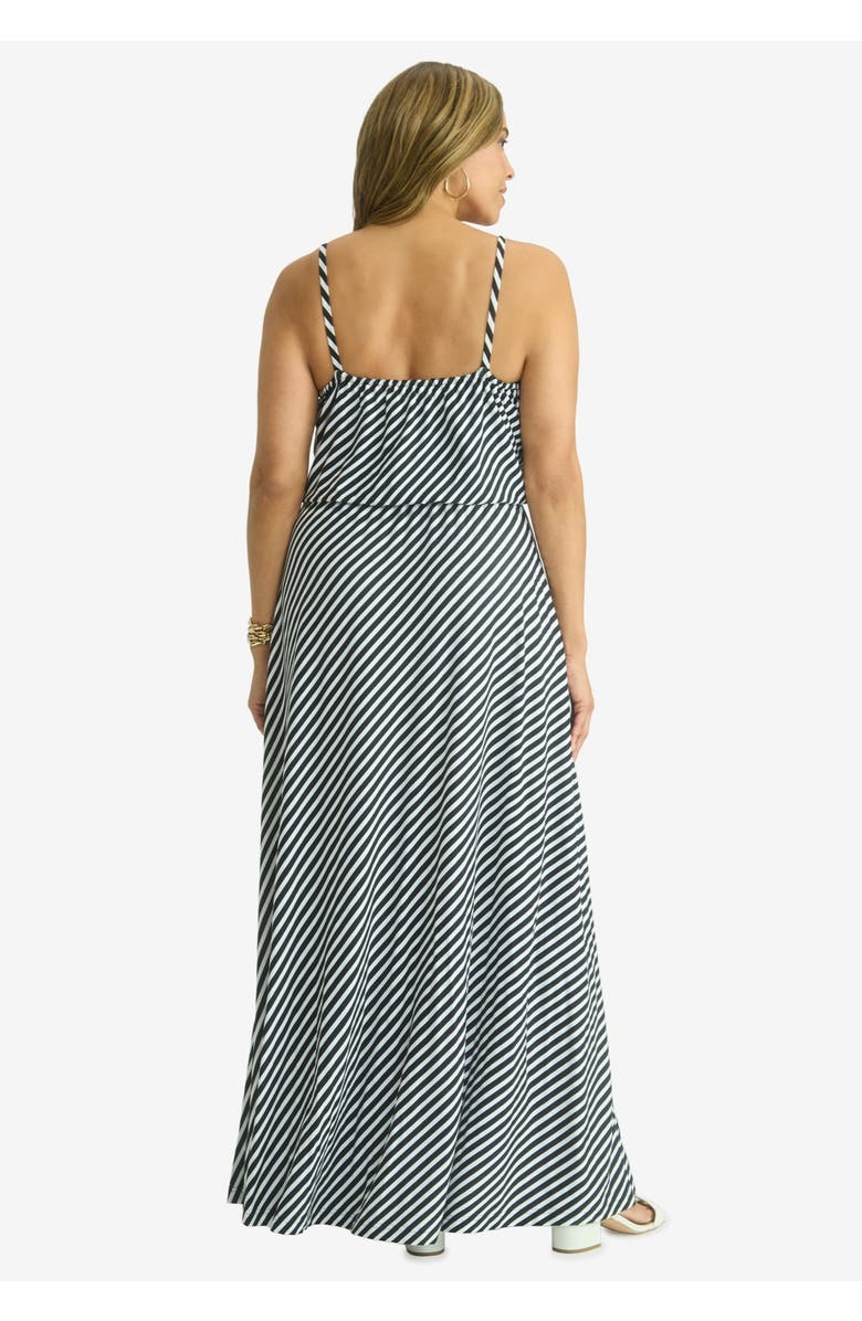 Jessica London Stretch Knit Blouson Maxi Dress, Alternate, color, Black Bias Stripe