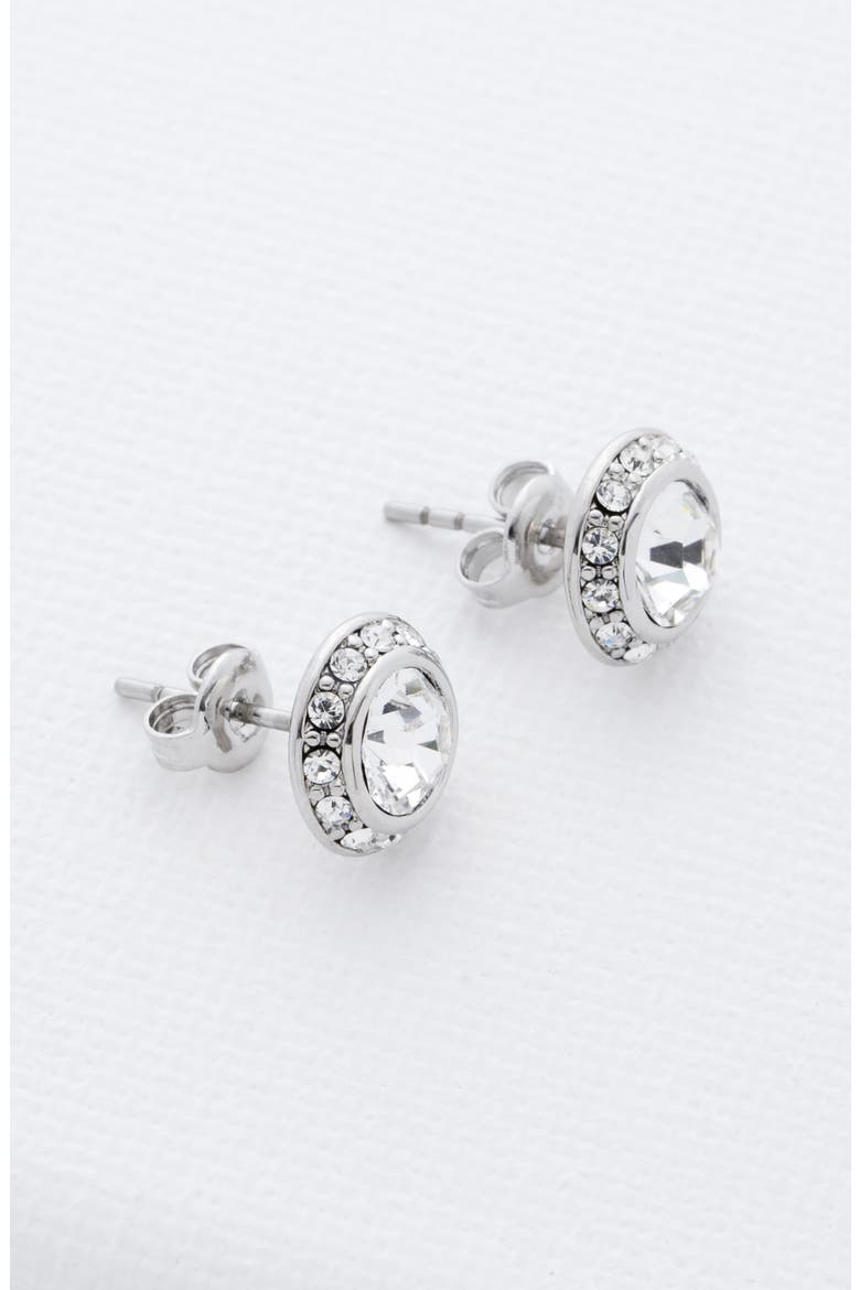 Soletia Solitaire Crystal Halo Stud Earrings, Alternate, color, SILVER TONE CLEAR CRYSTAL