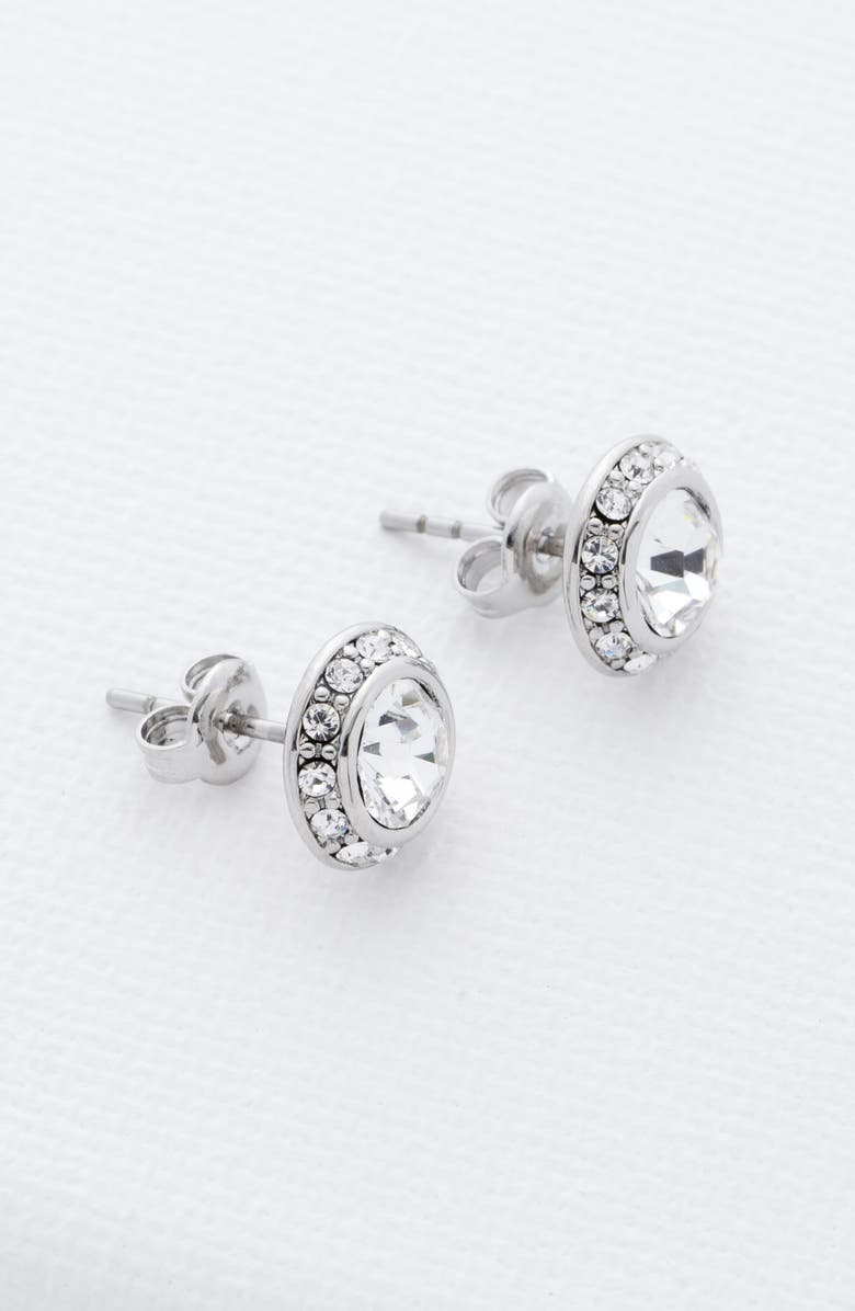 Ted Baker London Soletia Solitaire Crystal Halo Stud Earrings, Alternate, color, Silver Tone Clear Crystal