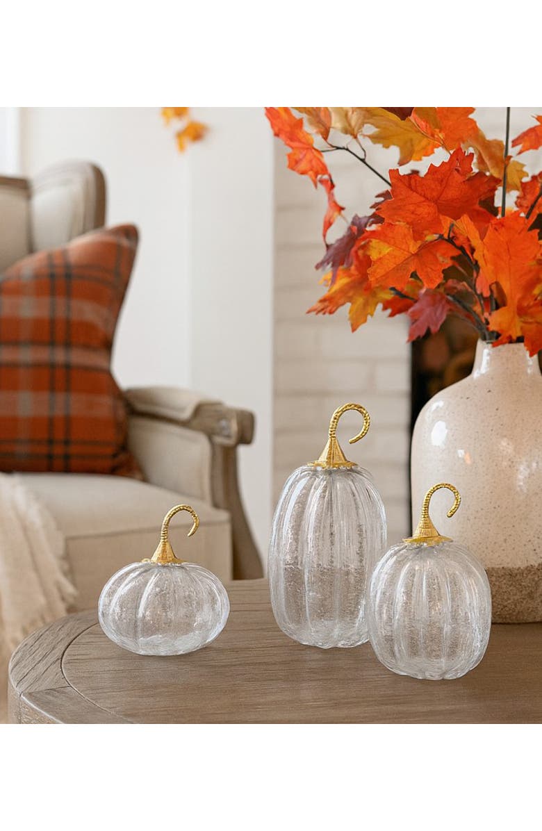 Transpac Clear Harvest Crackle Glass Pumpkin Set of 3 Decorative Fall, Alternate, color, Clear