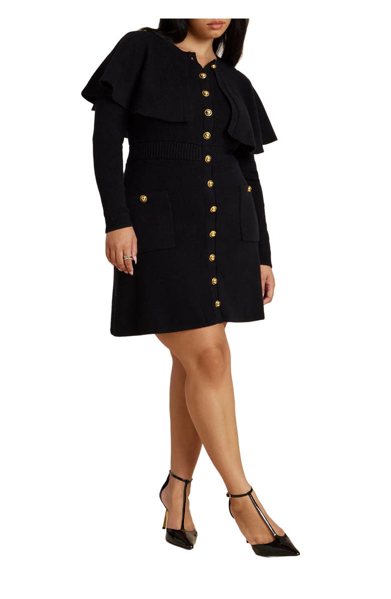 ELOQUII Sweater Cape Mini Dress, Main, color, Black Onyx