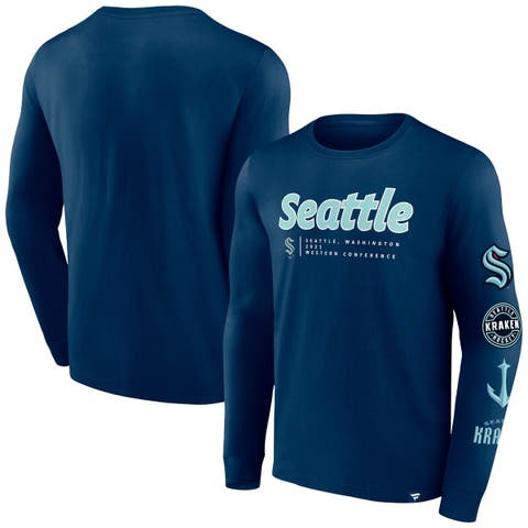 Men's Fanatics Branded Deep Sea Blue Seattle Kraken Strike the Goal Long Sleeve T-Shirt