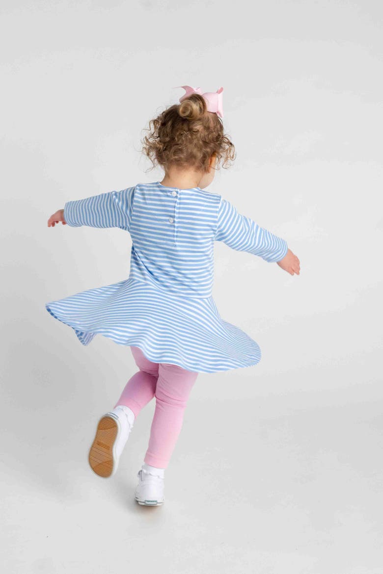 Stripe Knit Dress With Embroidered Flowers, Alternate, color, Light Blue, White, Pink