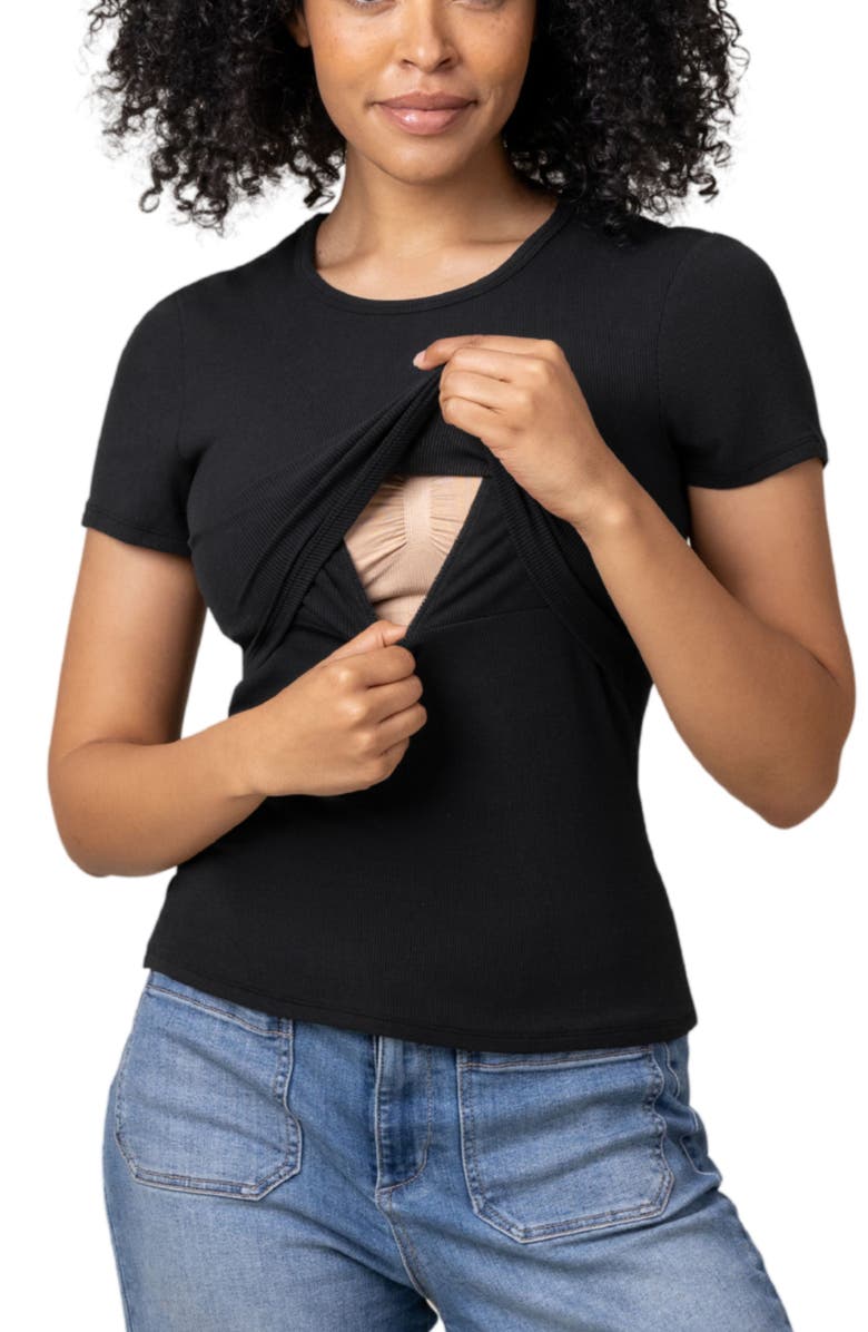 Kindred Bravely Ribbed Crew Neck Nursing T-shirt, Alternate, color, Black