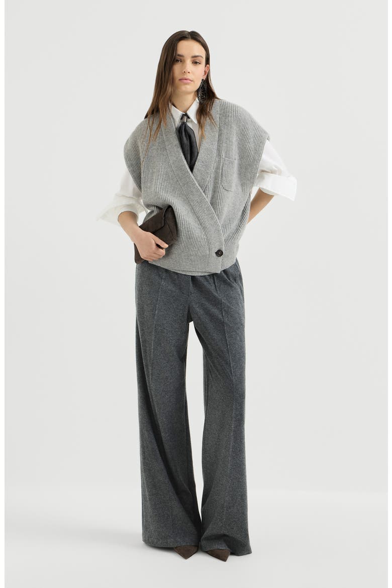 Cashmere jersey pleated wide track trousers, Alternate, color, Anthracite