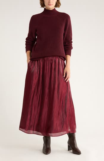 Nordstrom Rack Shiny Gathered Midi Skirt In Burgundy
