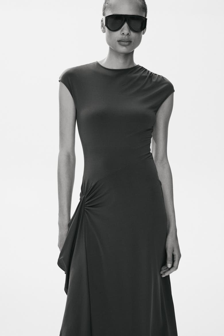 Draped-panel Jersey Dress, Main, color, Dark brown