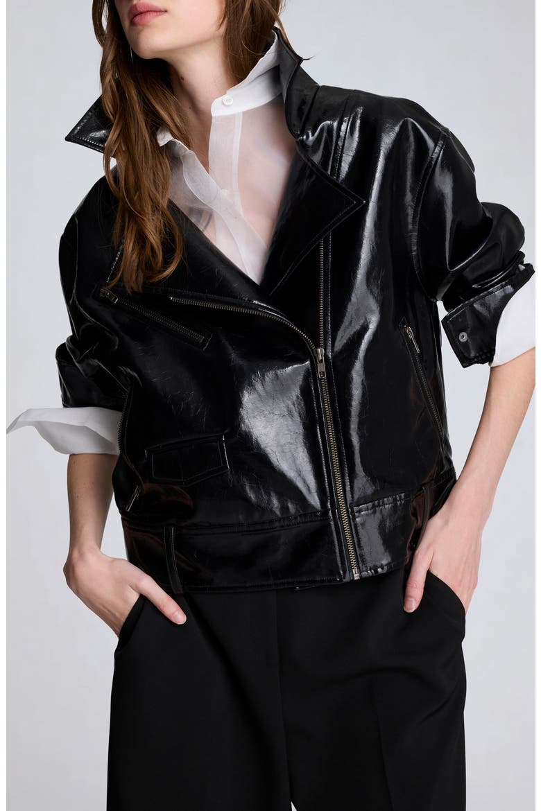 Faux Leather Moto Jacket, Main, color, BLACK