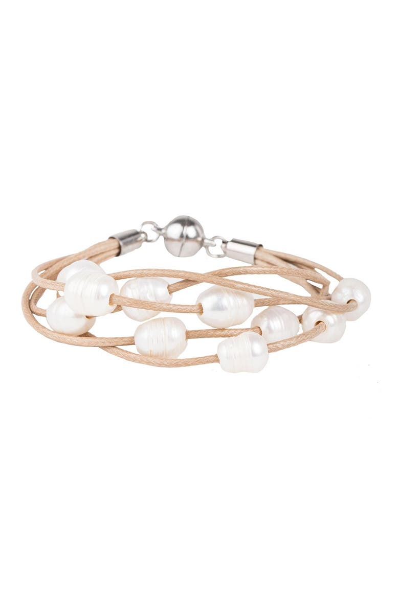 Pearl & Leather Strand Bracelet, Main, color, TAUPE