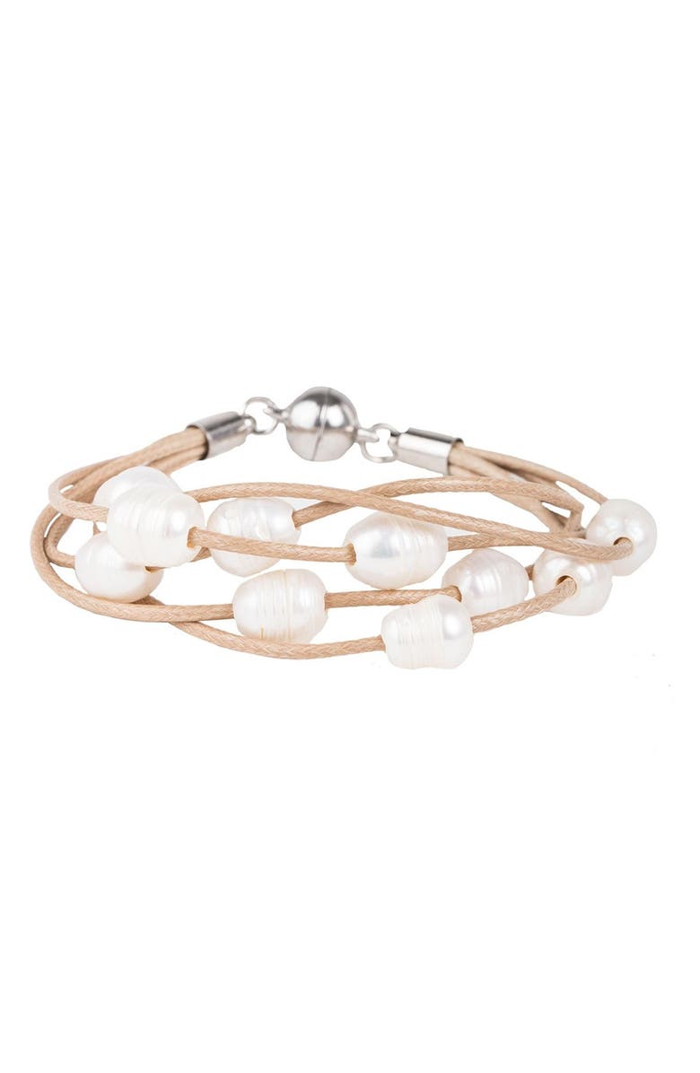 SAACHI Pearl & Leather Strand Bracelet, Main, color, 