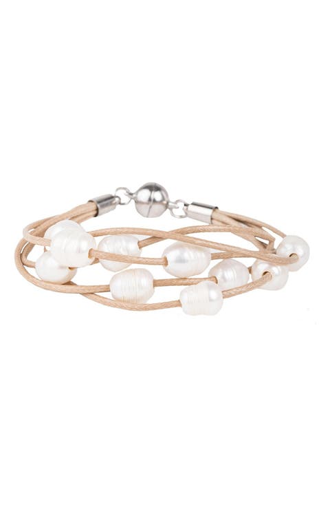 Pearl & Leather Strand Bracelet