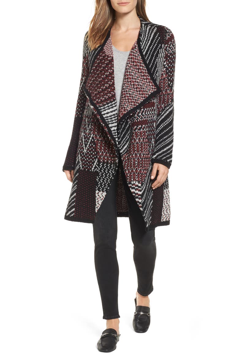 Jacquard Cardigan, Main, color, BLACK- RED PATTERN
