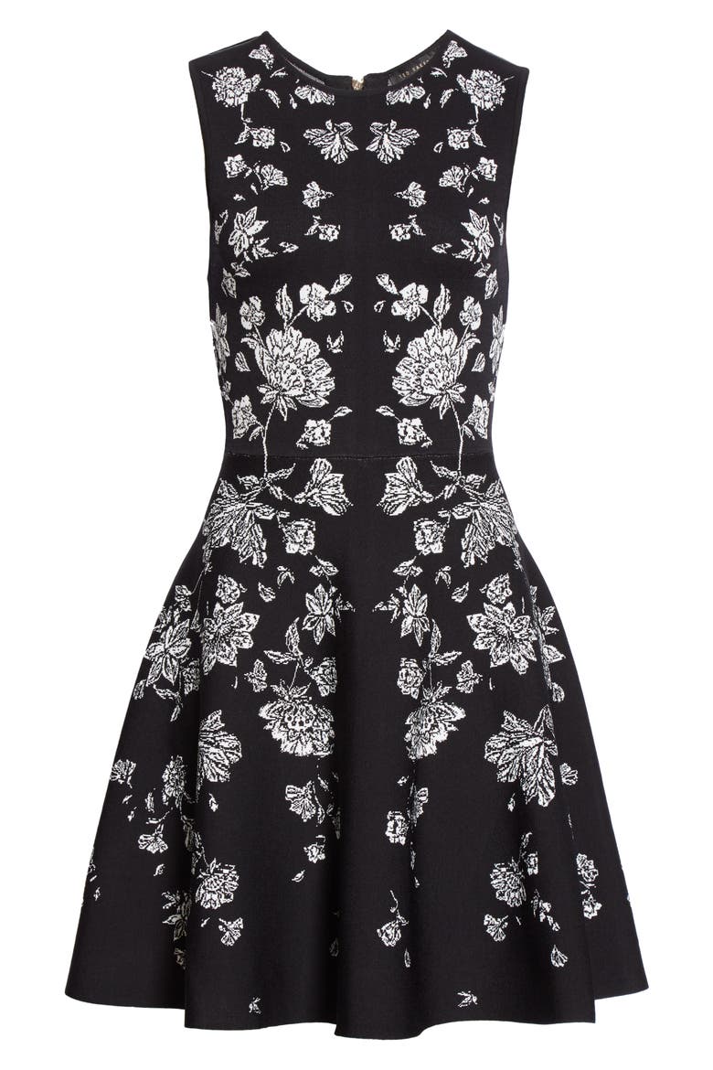 Naomyy Floral Jacquard Fit & Flare Dress, Alternate, color, BLACK