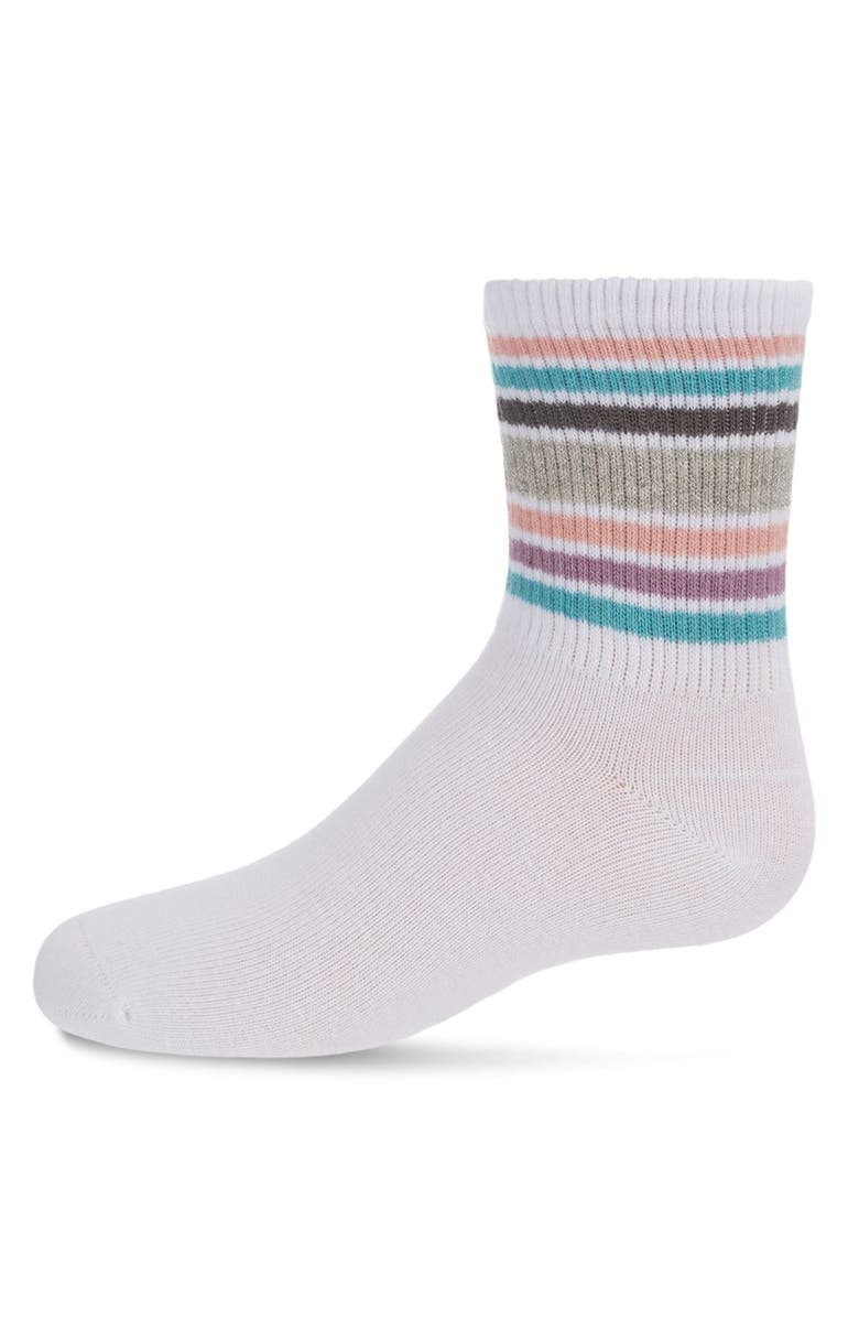 MeMoi Metallic Sport Stripe Crew Sock, Main, color, White