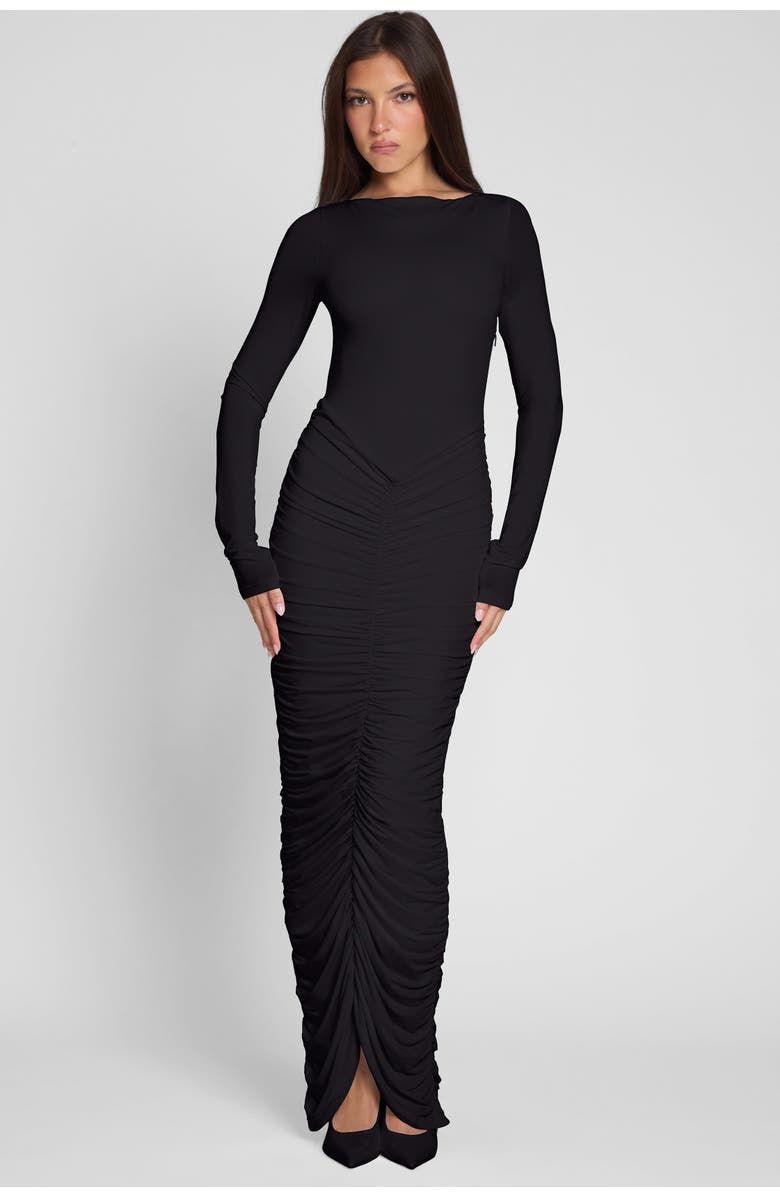 LEAU Rhea Ruche Maxi Dress, Alternate, color, Black