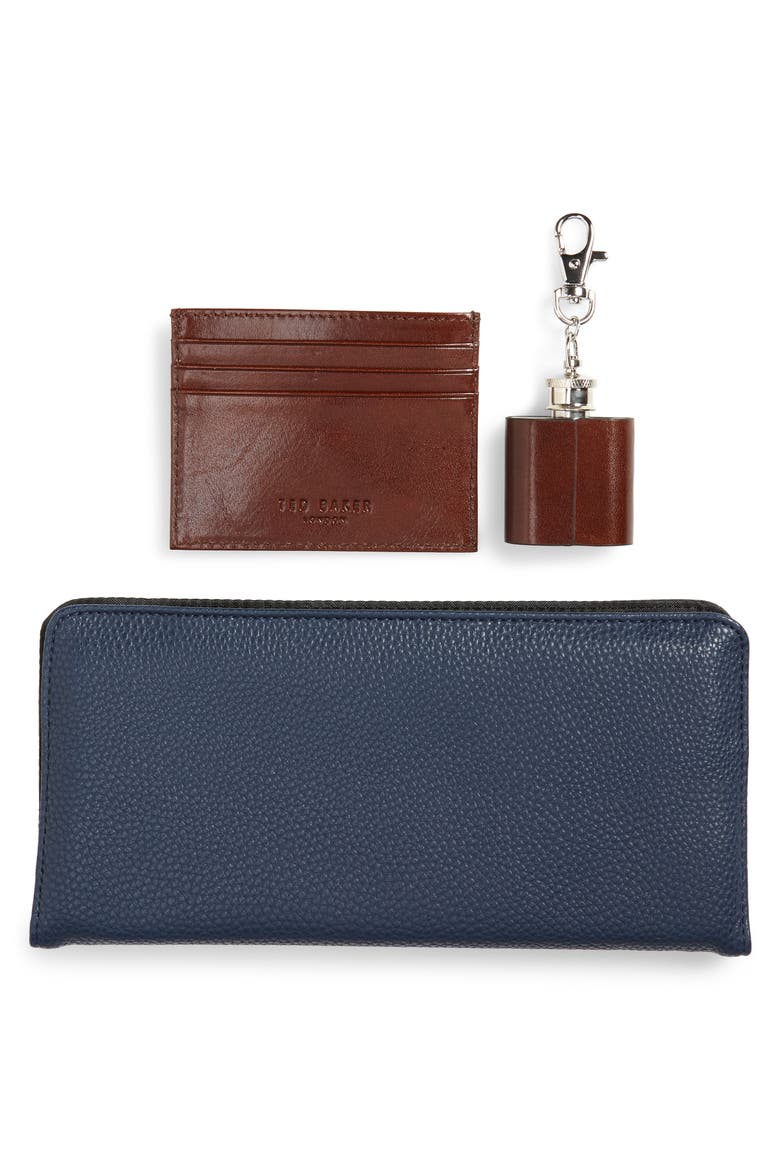 Hipp Card Case, Coin Tray & Hip Flask Set, Alternate, color, TAN
