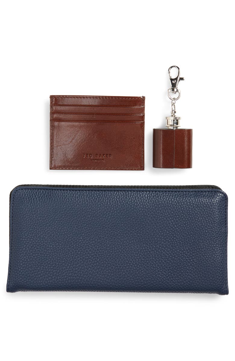Ted Baker London Hipp Card Case, Coin Tray & Hip Flask Set, Alternate, color,