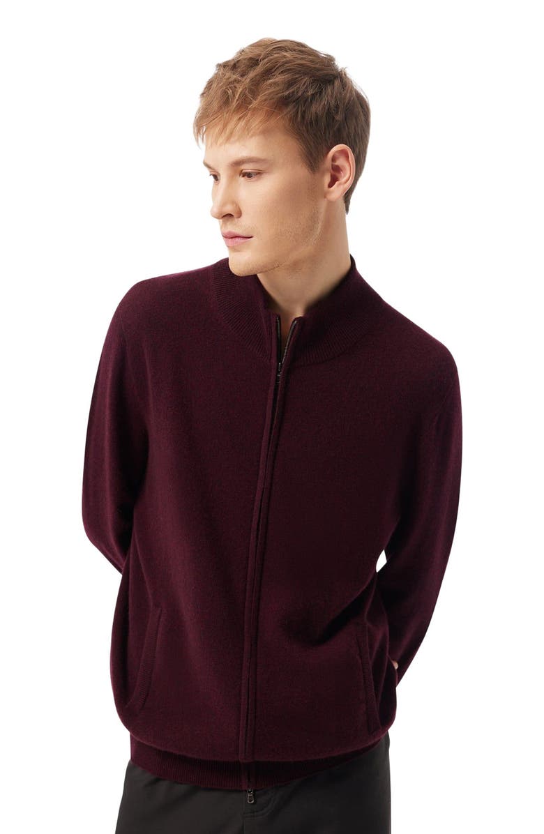 GOBI Mongolian Cashmere Essential Full-Zip Cashmere Cardigan, Alternate, color, Blackberry Wine