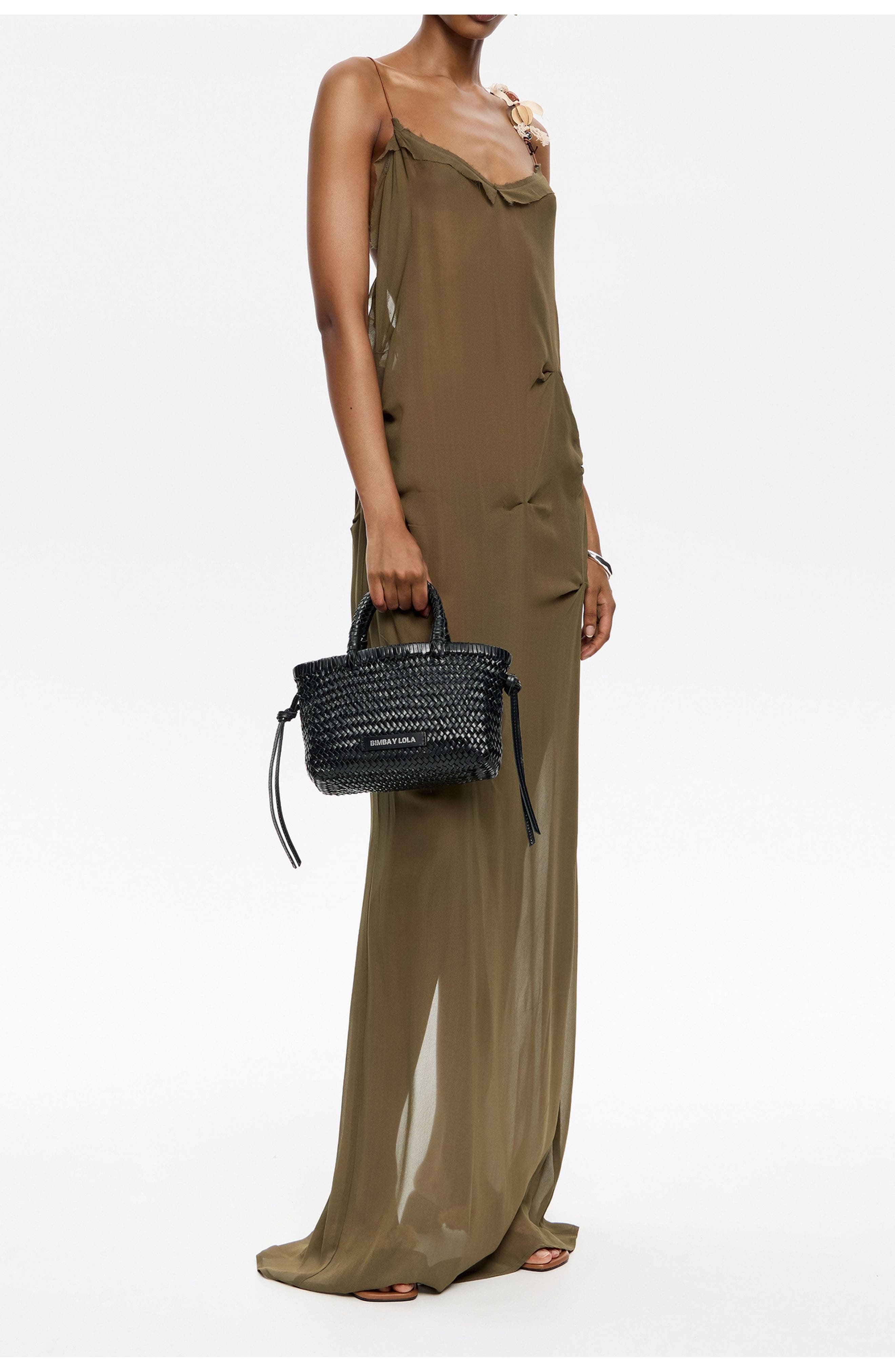 Bimba y Lola Plaited Leather Mini Bag, Alternate, color, Black