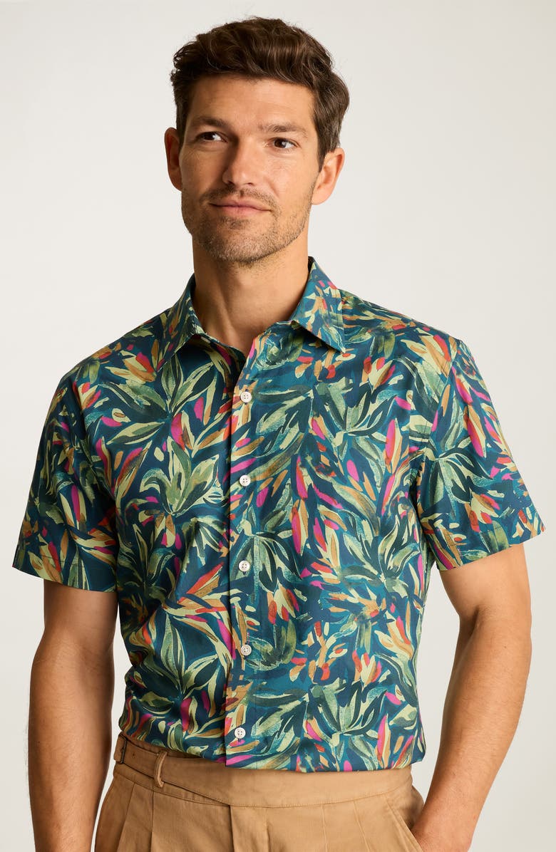 Bonobos Riviera Slim Fit Leaf Print Short Sleeve Button-Up Shirt, Alternate, color, Abstract Linework V2 C32