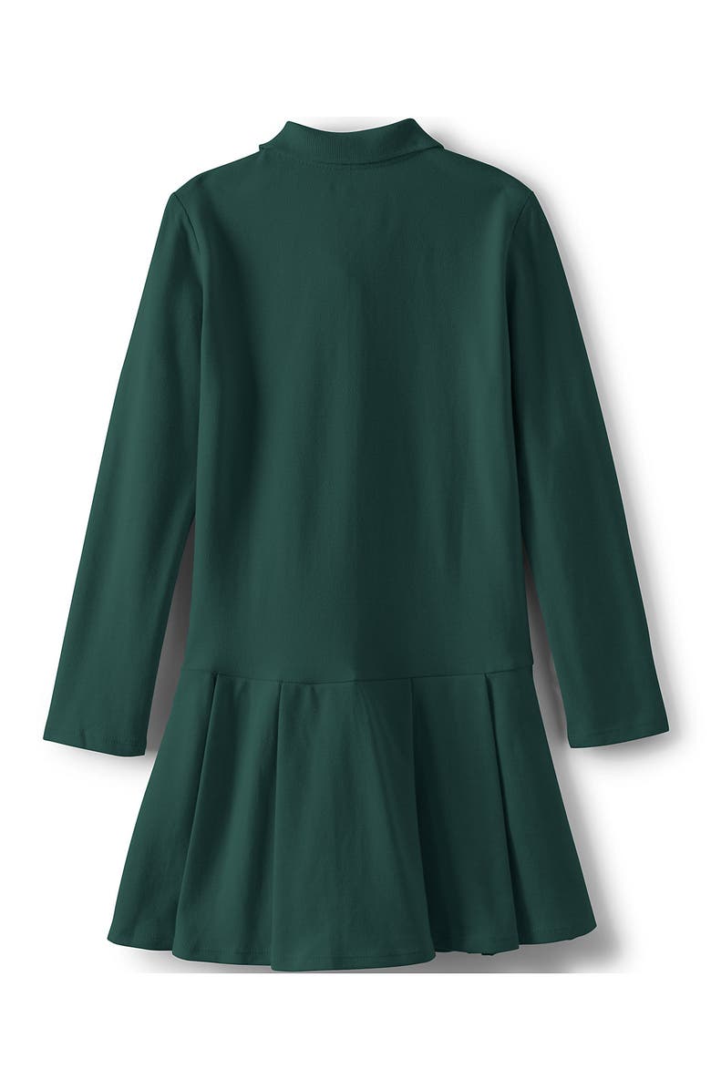 Lands' End Girls Long Sleeve Mesh Pleated Polo Dress, Alternate, color, Evergreen