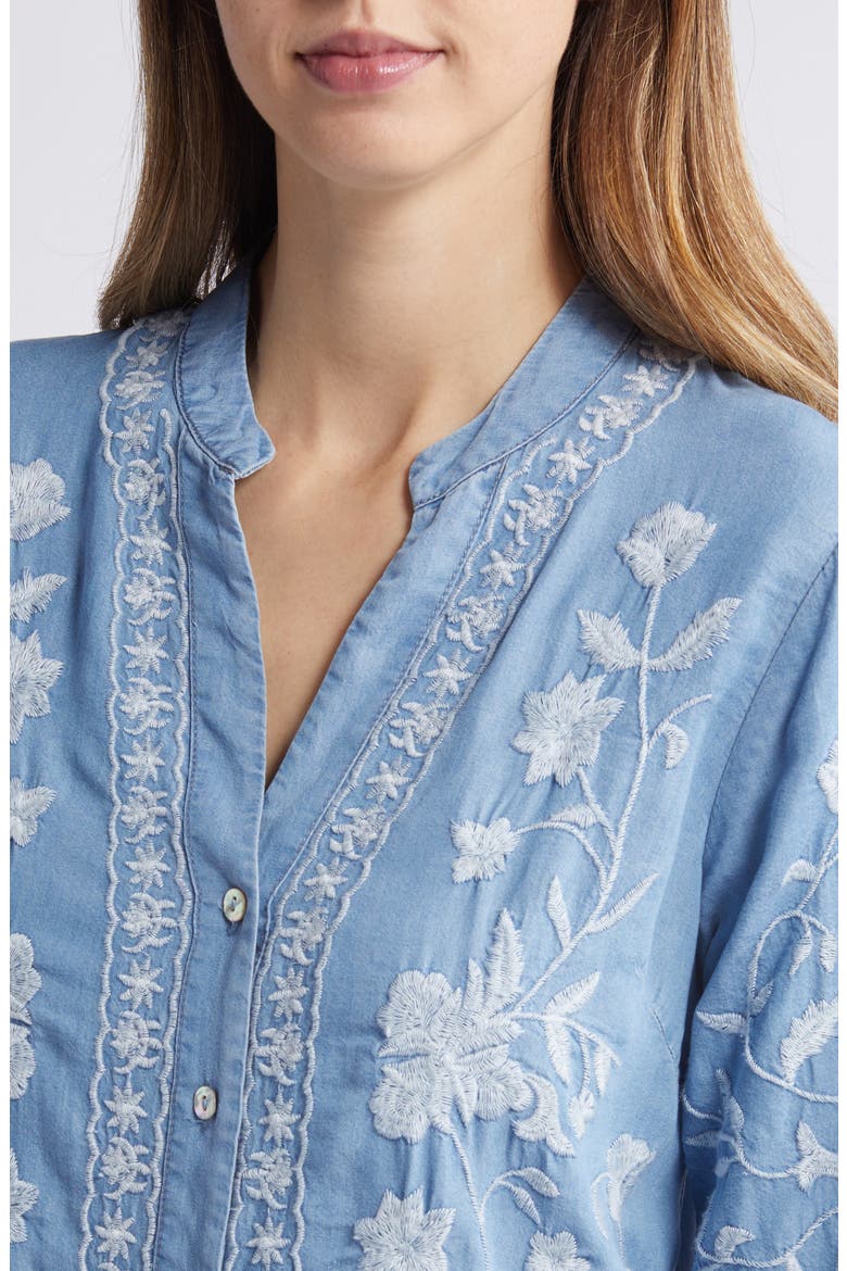 Madison Floral Embroidered Chambray Button-Up Shirt, Alternate, color, BLUE