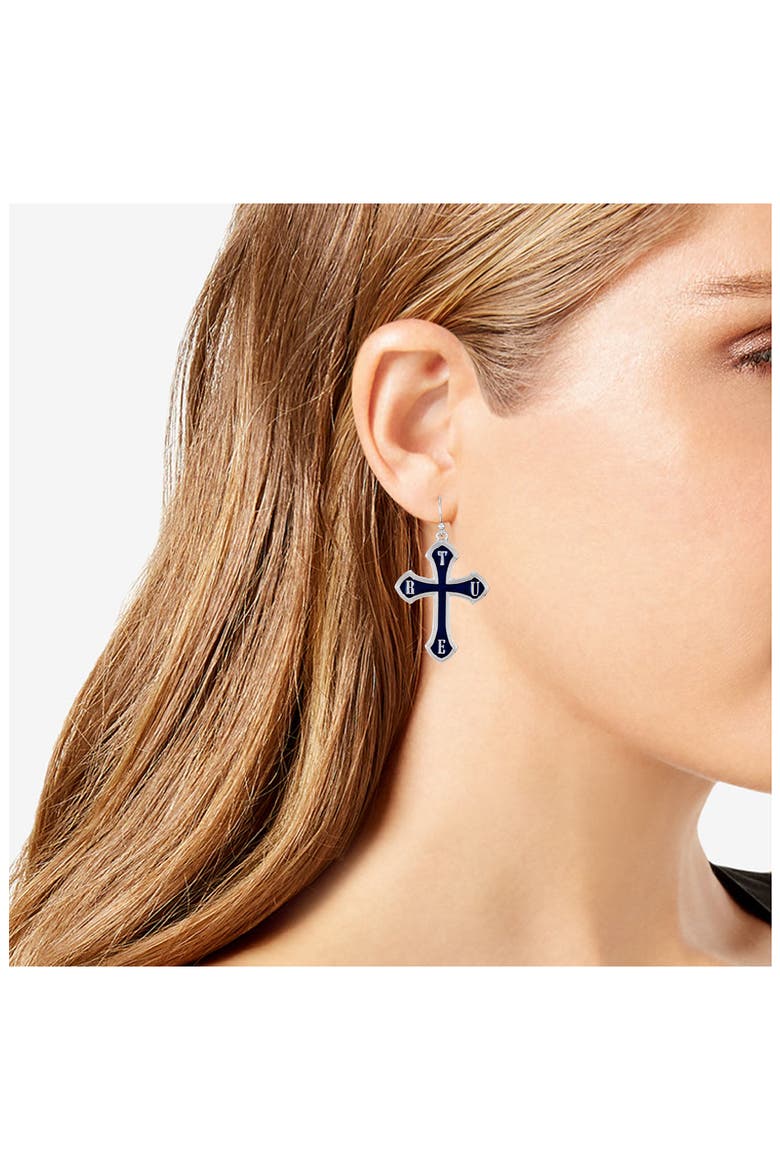 Enamel Cross Drop Earrings, Alternate, color, SILVERTONE/ BLUE