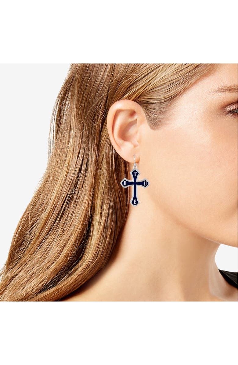True Religion Enamel Cross Drop Earrings, Alternate, color, Silvertone/ Blue