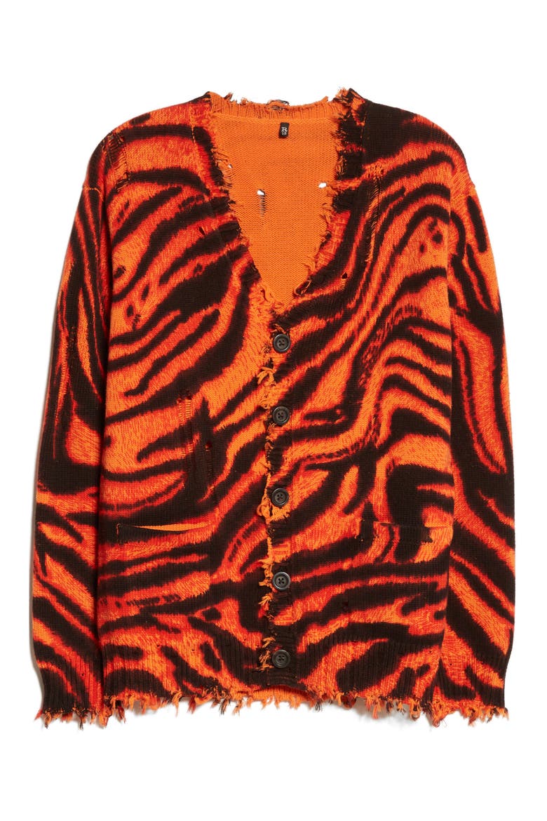 Zebra Print Distressed Oversize Cotton Cardigan, Alternate, color, ORANGE ZEBRA