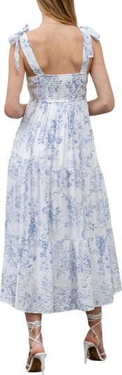 Fruit Blossom Tie Strap Tiered Midi Sundress