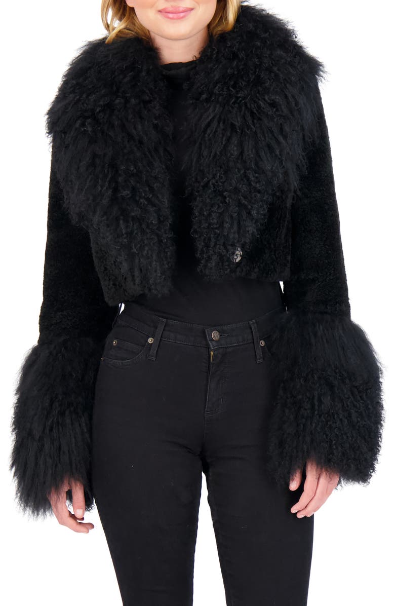 GORSKI Sheared Genuine Shearling Bolero With Genuine Shearling Collar & Cuffs, Alternate, color, Black
