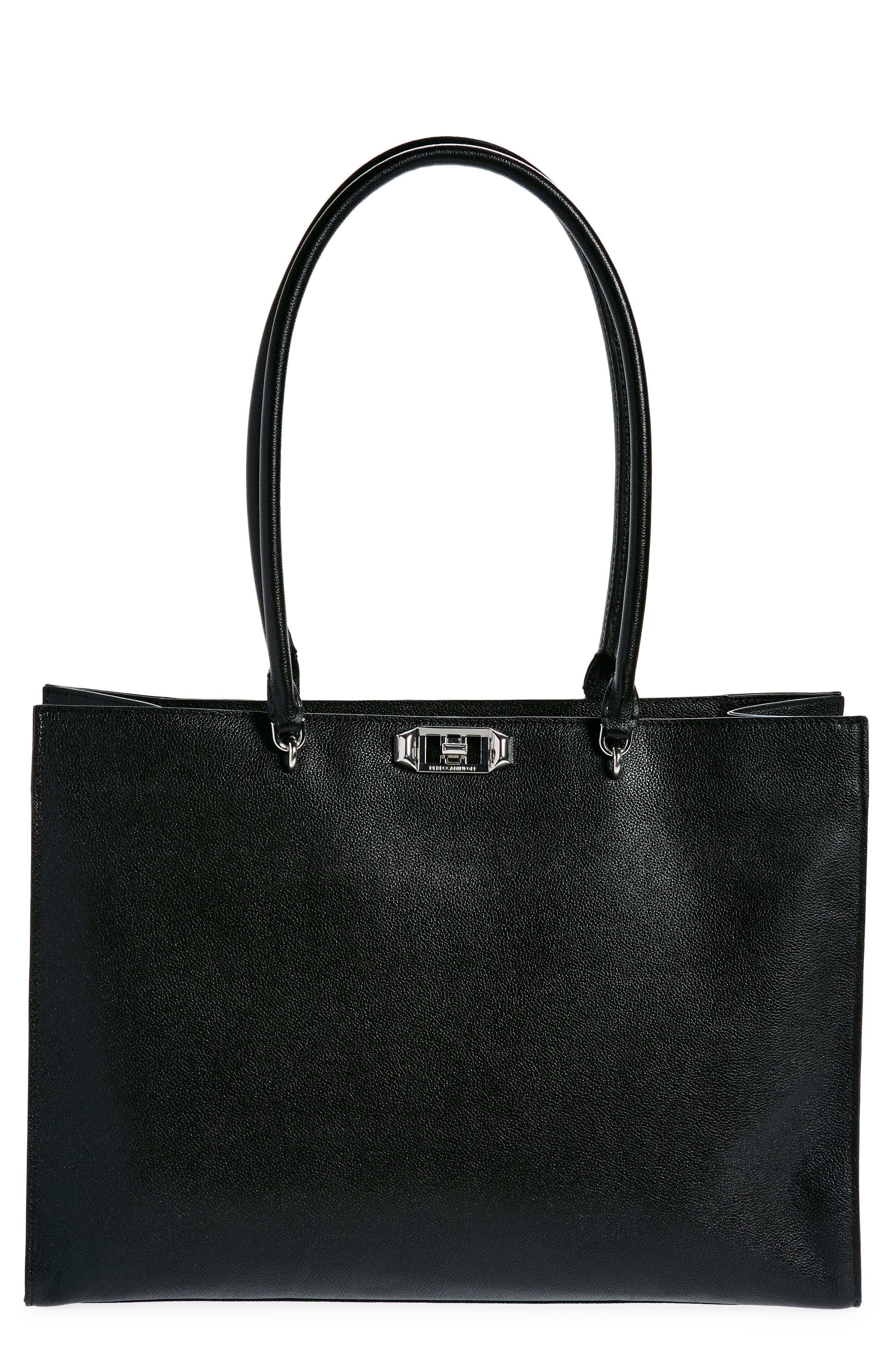 Amour Leather Tote, Main, color, BLACK