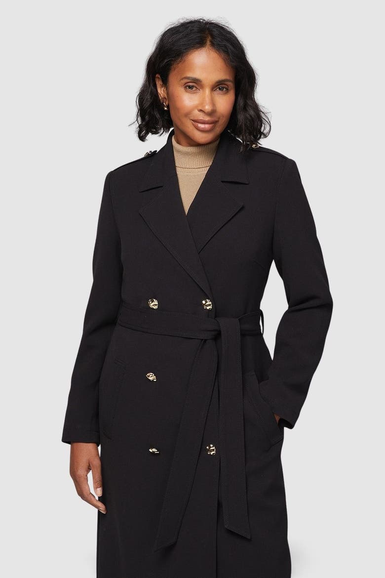 Double Crepe Trench Coat, Alternate, color, Black