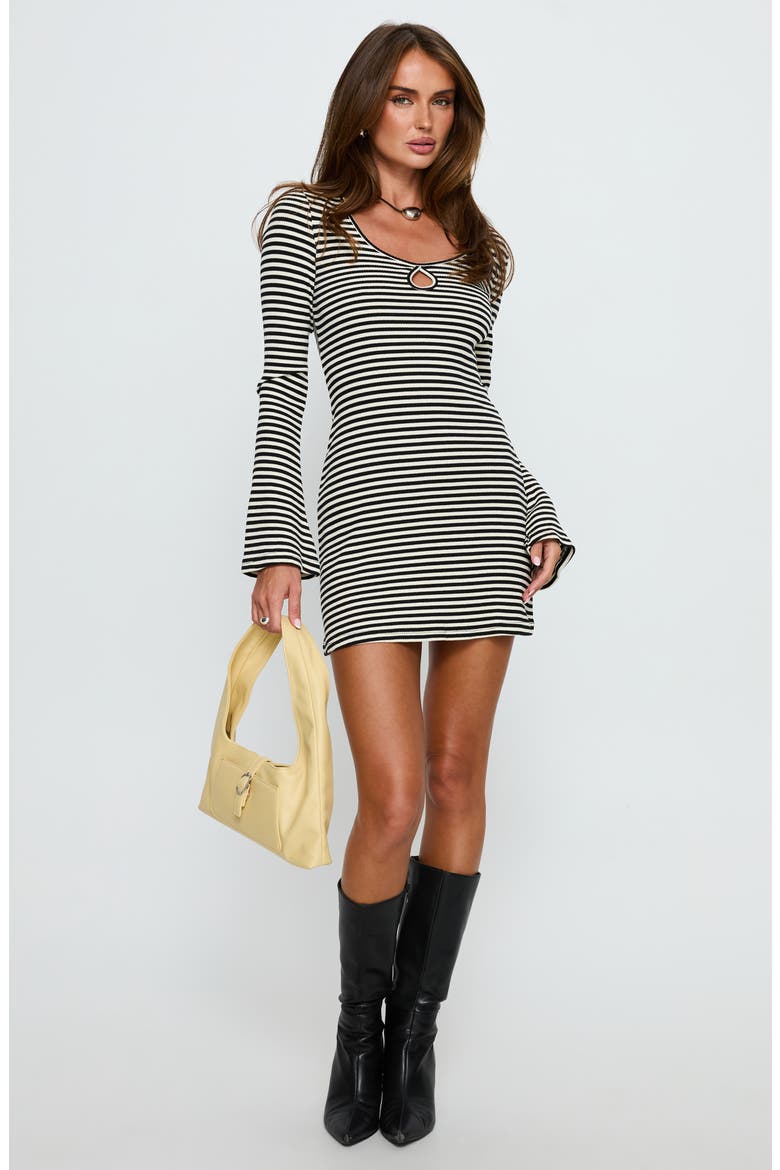 Lost Focus Stripe Cutout Long Sleeve Minidress, Alternate, color, BLACK STRIPE