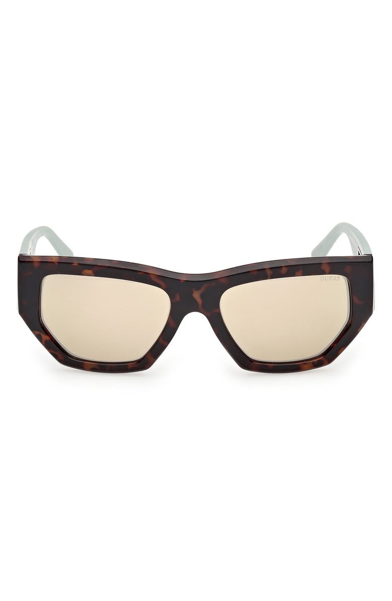 GUESS Geometric Sunglasses, Main, color, Havana/ Other / Green Mirror