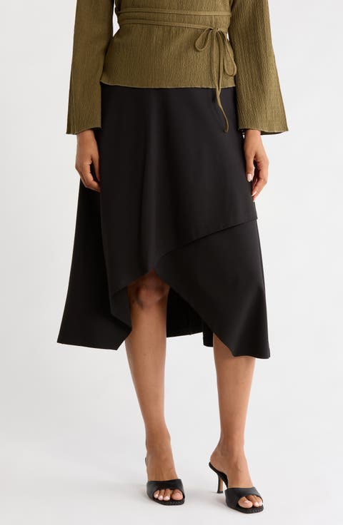 Faux Wrap Midi Skirt