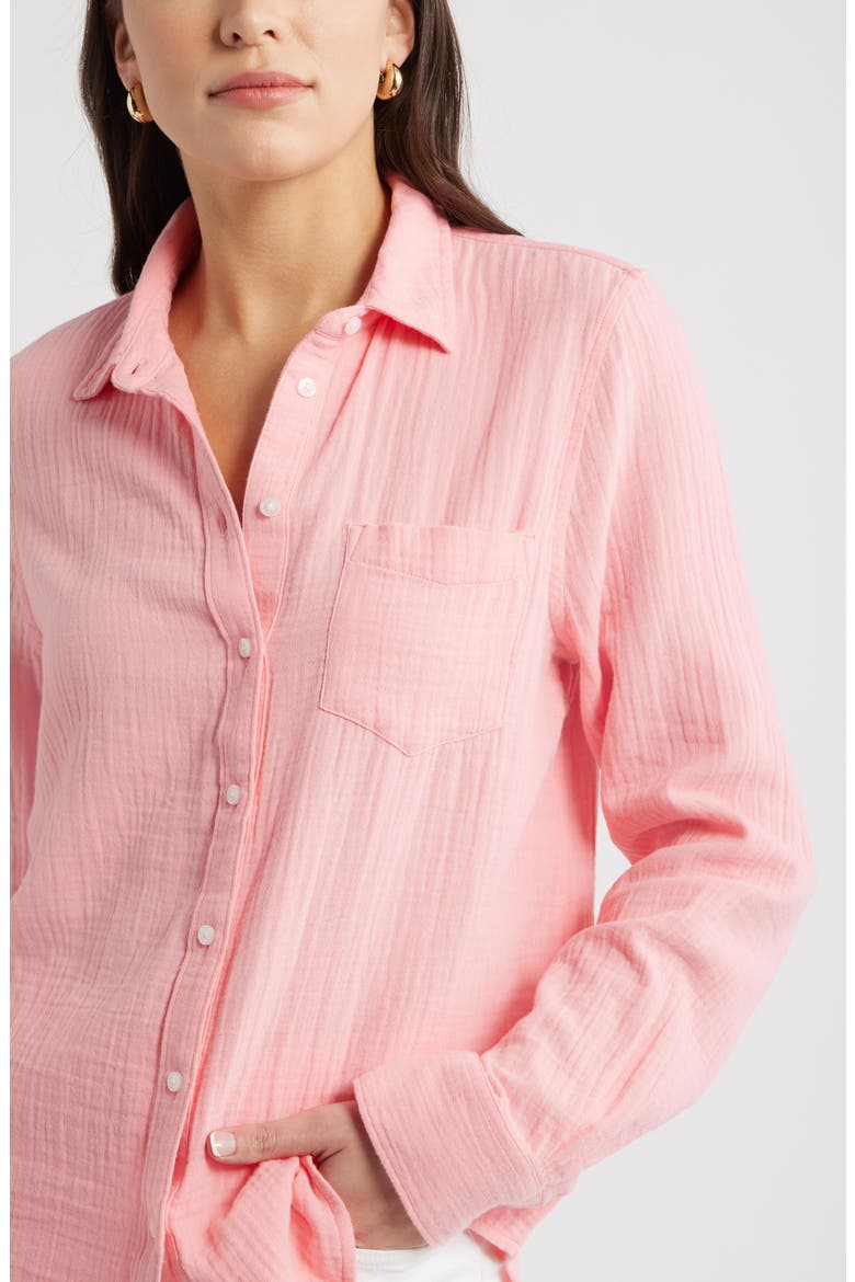 Casual Gauze Button-Up Shirt, Alternate, color, PINK DIANTHUS