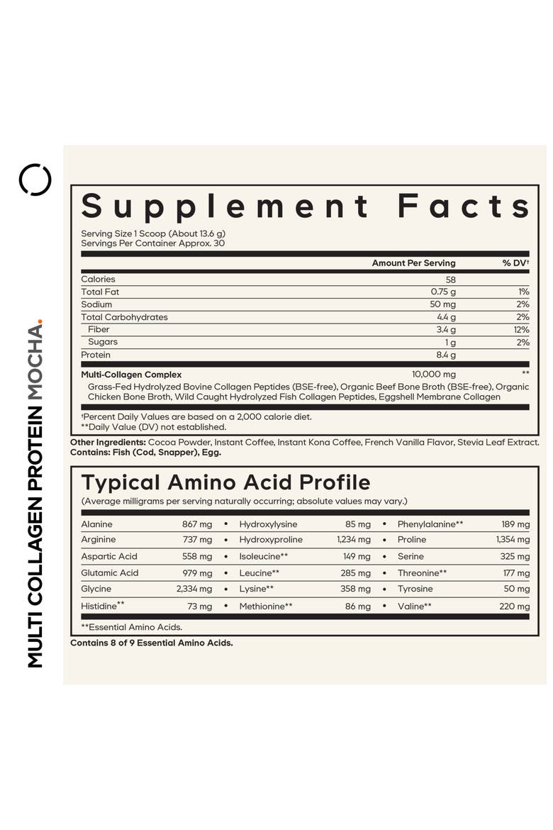 Multi Collagen Peptides Protein Mocha Powder Supplement, Alternate, color, White